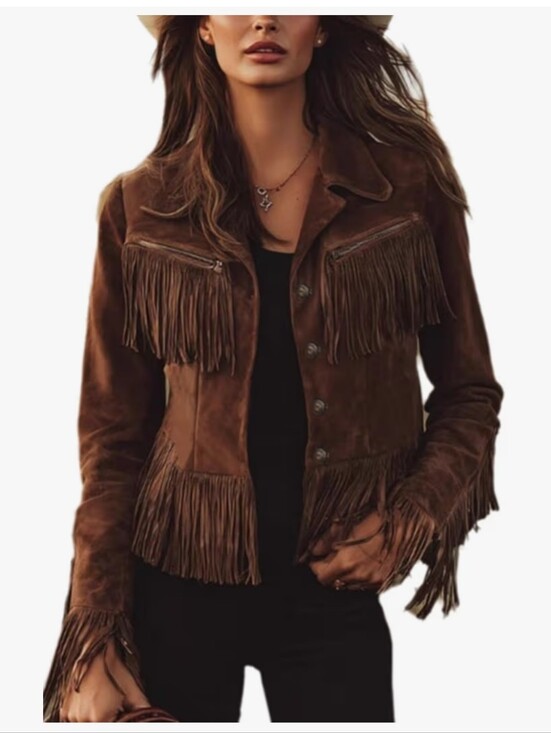 Jackets & Blazers - Brown Faux Suede Fringe Jacket - Women's Western Style Coat #101